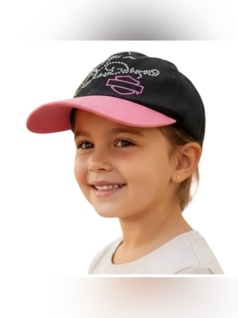 🌺Harley-Davidson Pink Black Rhinestone Baseball Cap Hat Kids Girl Size 4-14🌸🌺